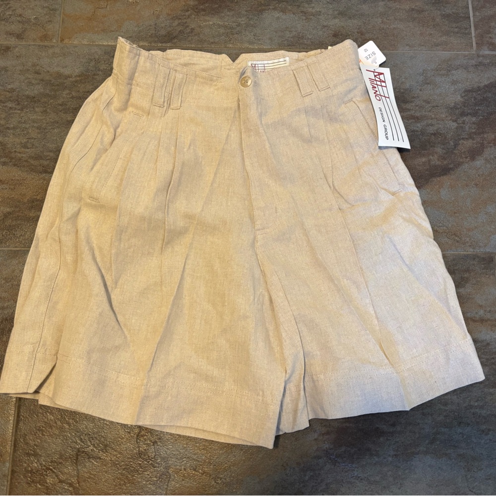 Beige High-Waisted Shorts Milano vintage linen blend size 12 nwt